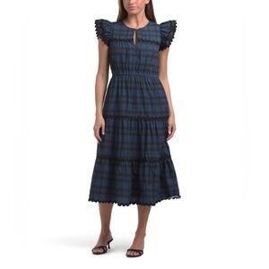 SAIL TO SABLE
Block Print Floral Midi Dress With Flutter Sleeves